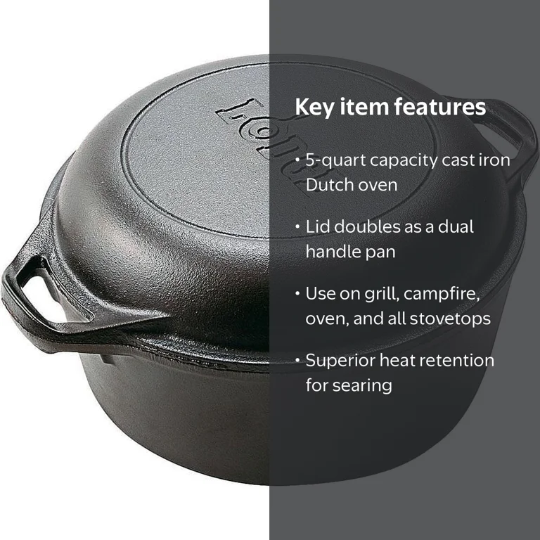 Lodge, Cast Iron Double Dutch Oven, 5 qt, Black, Bread Oven