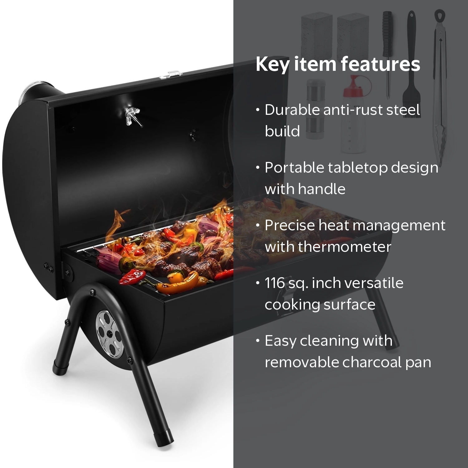 GARBLEPOOR! 4枚セット HIDENKA BLACK SMOKER Coliware Portable Outdoor Tabletop Charcoal Grill with accessories