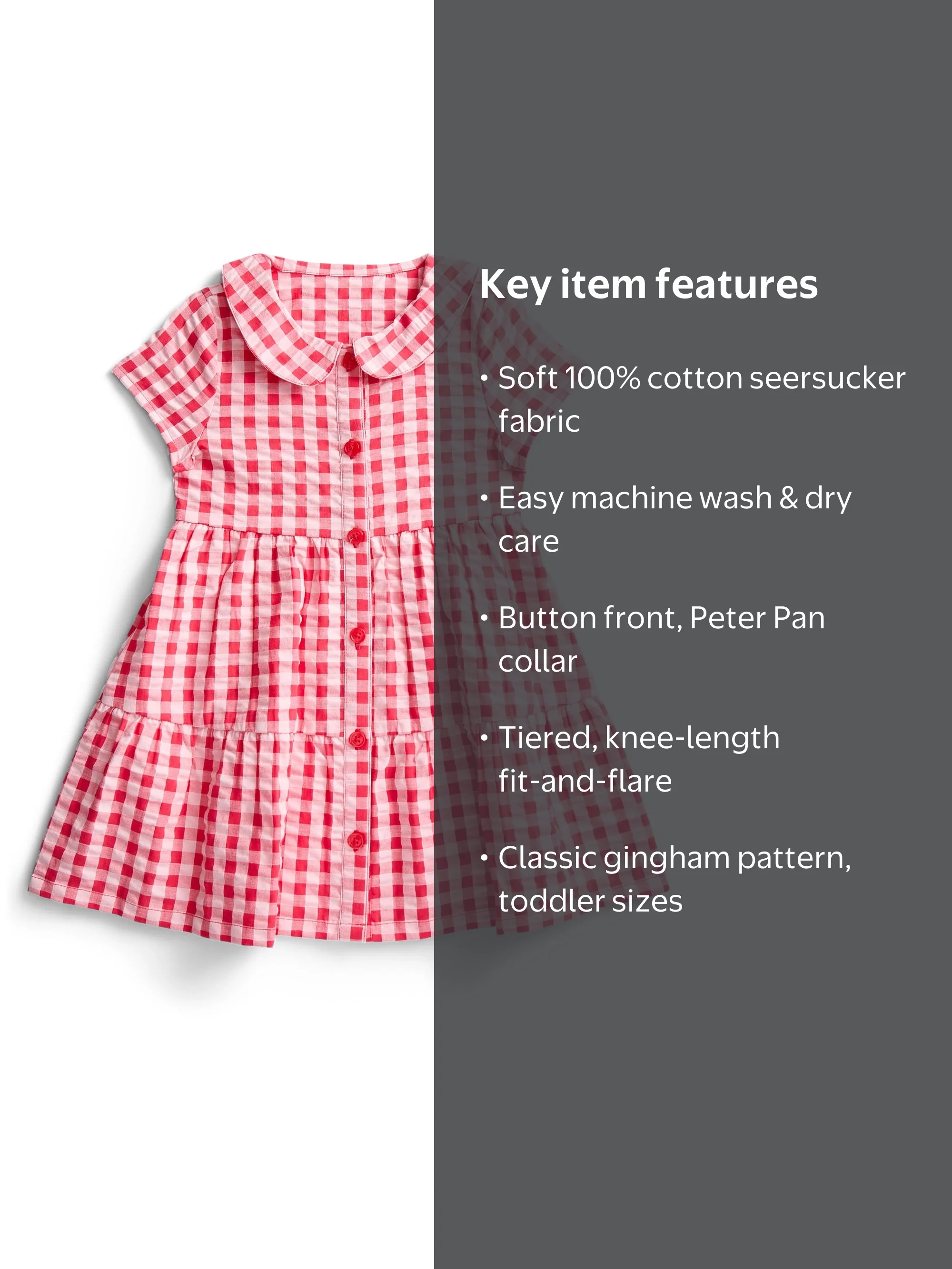 Wonder Nation Toddler Girls Cotton Seersucker Gingham Tiered Dress