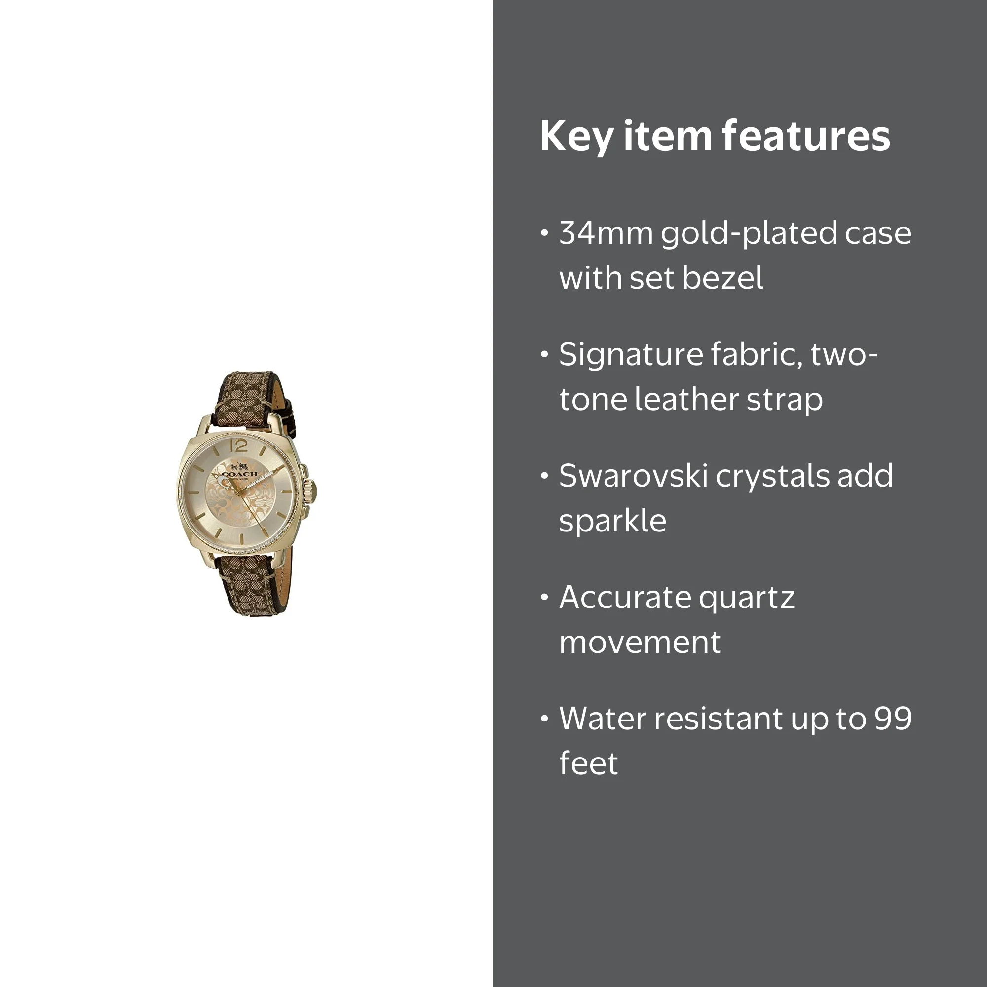 Coach Women's Gold/Khaki Signature Fabric Boyfriend Watch 34mm