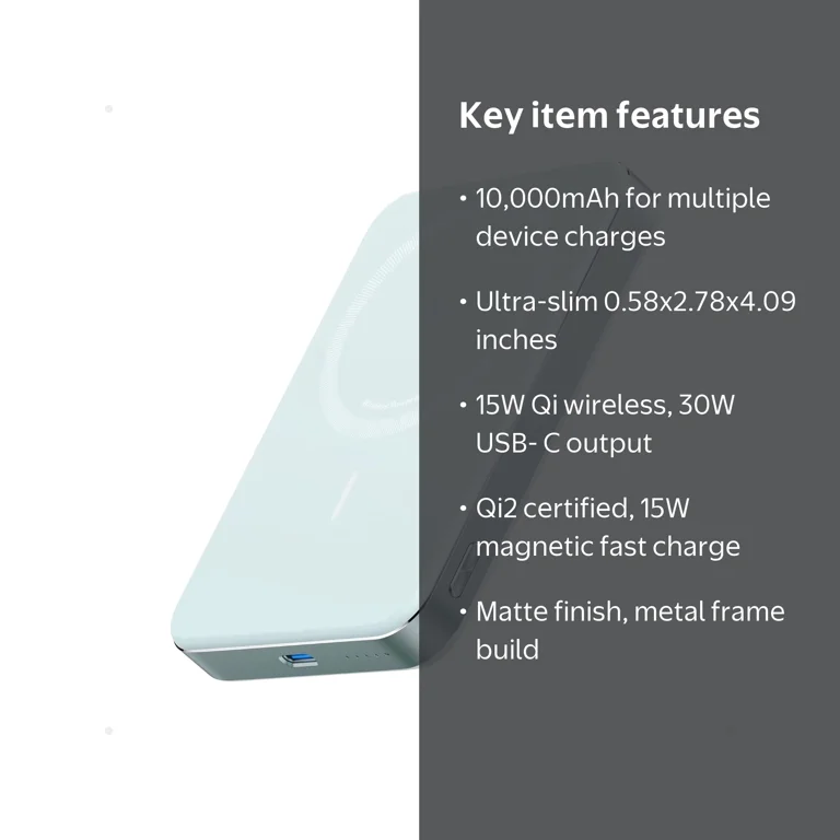 Anker, MagGo Power Bank, 10,000mAh, Magnetic, Qi2 Compatible