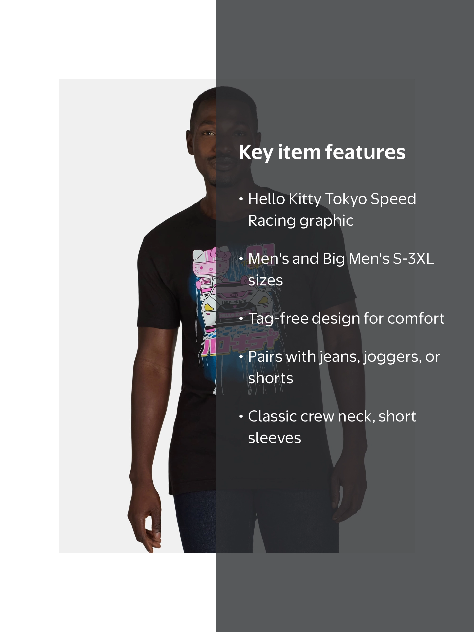Hello Kitty Men's and Big Men's Tokyo Speed Racing Graphic Tee