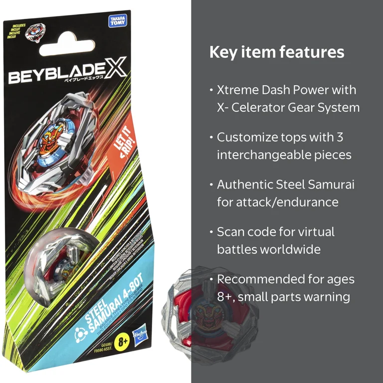 Beyblade X Steel Samurai 4-80T Booster Pack Set with Balance Type