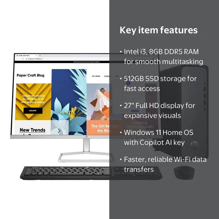 HP OmniDesk Slim Desktop PC Bundle Intel Core i3 w/27