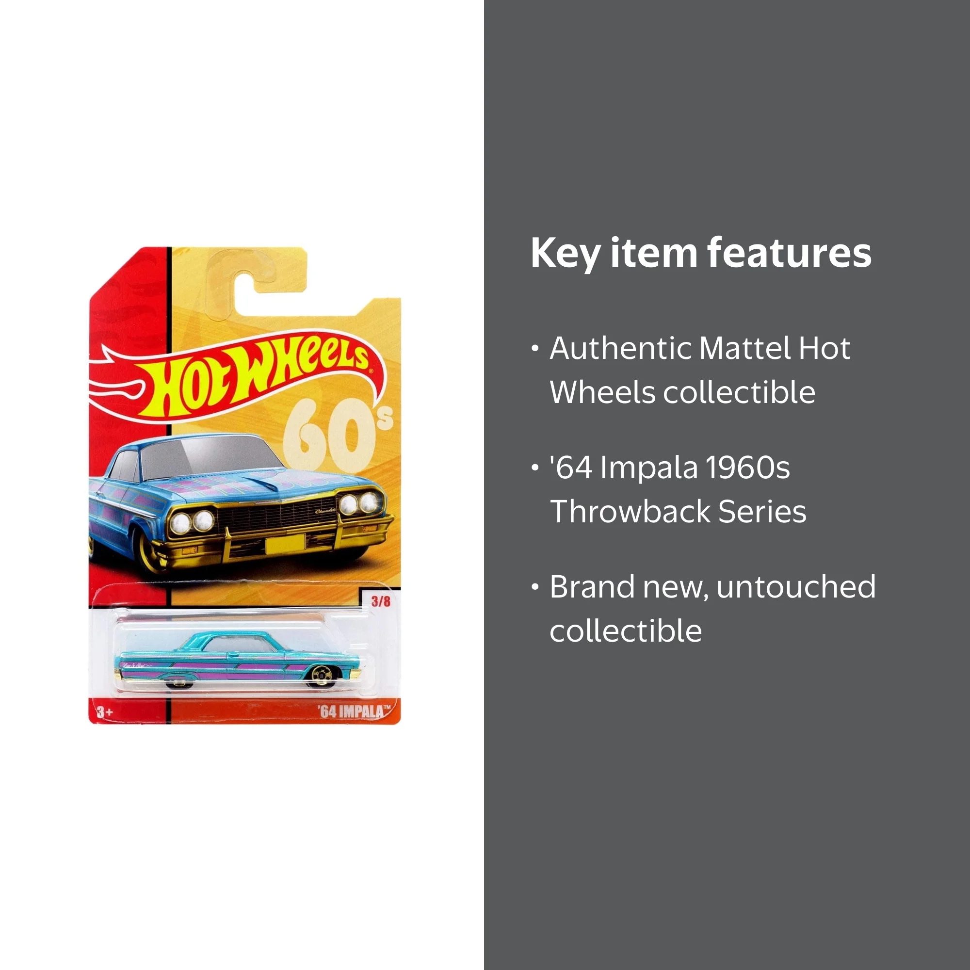 Mattel - '64 IMPALA Toy Car: Hot Wheels 1960s Throwback Series (3