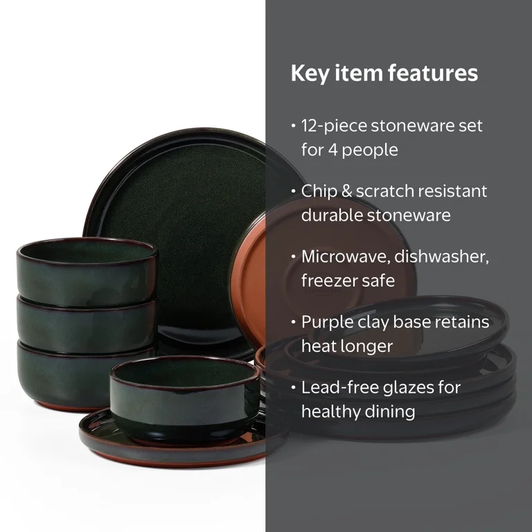 Vesteel 12-Piece Dinnerware Set, Ceramic Plates and Bowls Set for