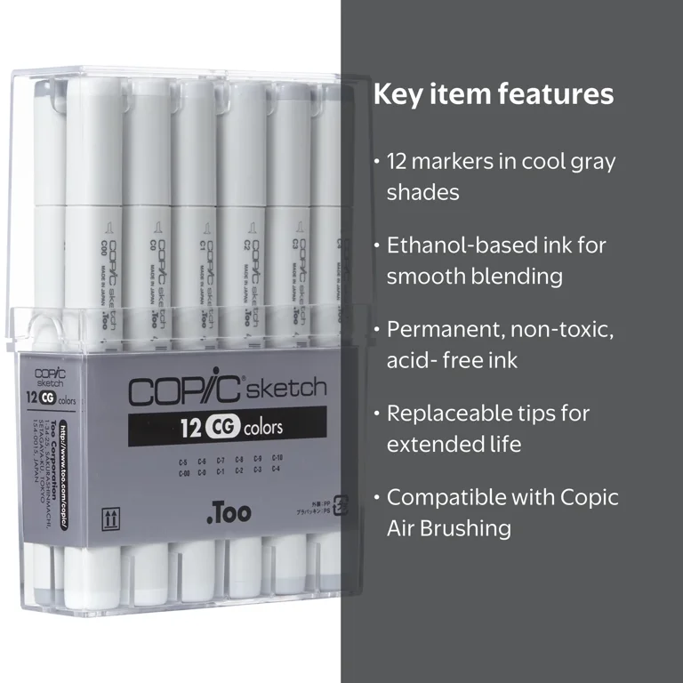 Copic Sketch Art Marker, Cool Gray Assorted, 12 Count - Walmart.com
