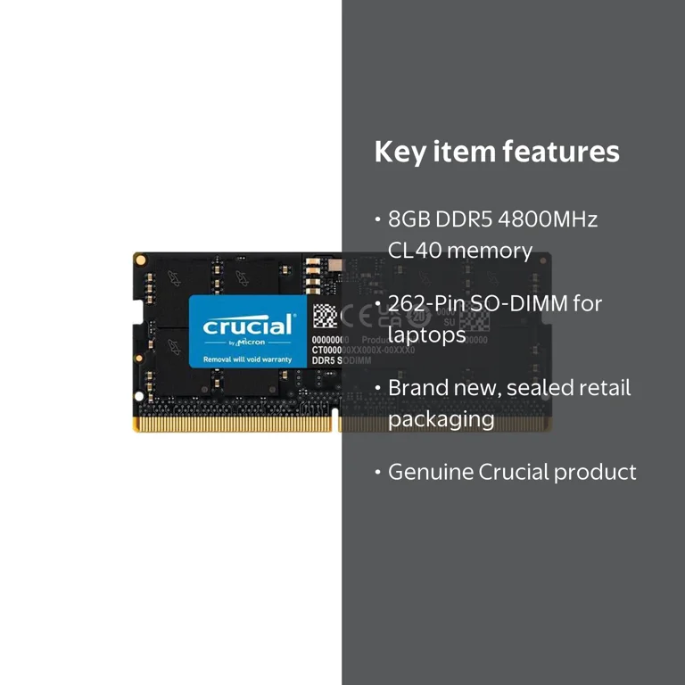 Crucial 8GB 262-Pin DDR5 SO-DIMM DDR5 4800 (PC4 38400) Laptop