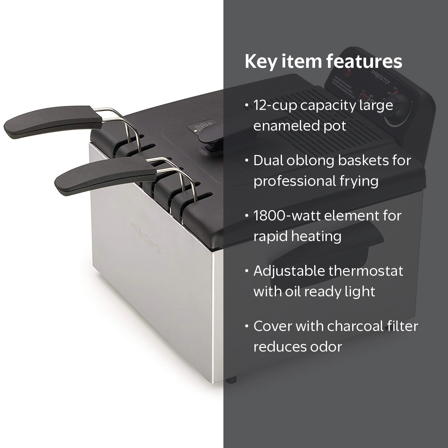 Presto Pro Fry 1800W 2-Basket Electric Deep Fryer, Stainless Steel