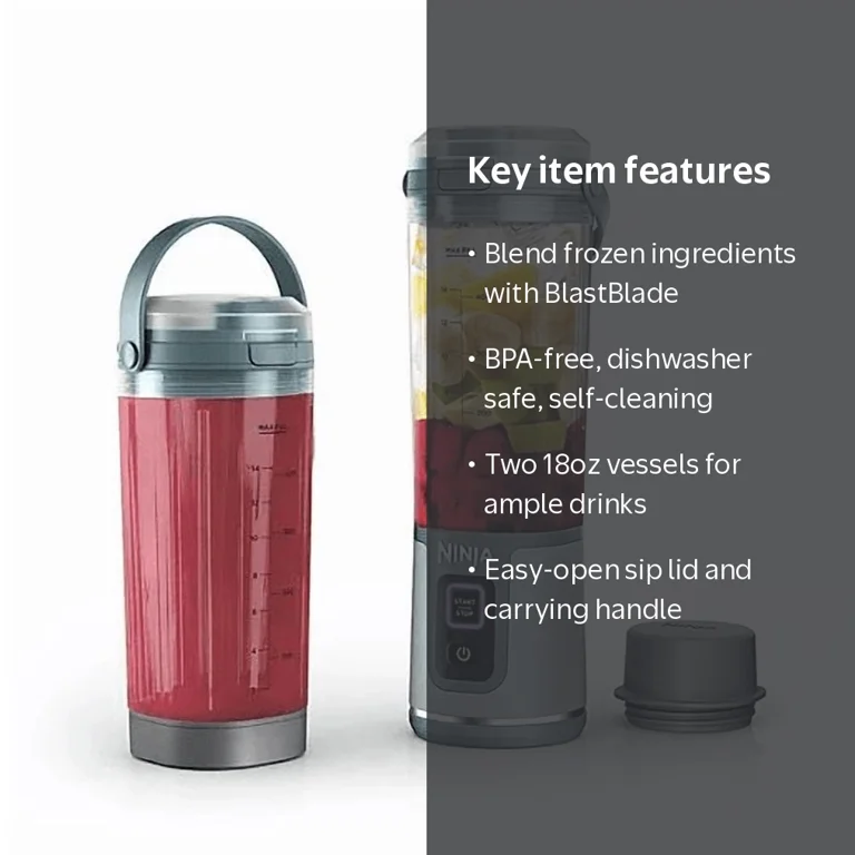 Portable Blender Ninja Blast 18oz, Rechargeable USB-C, Two Vessels