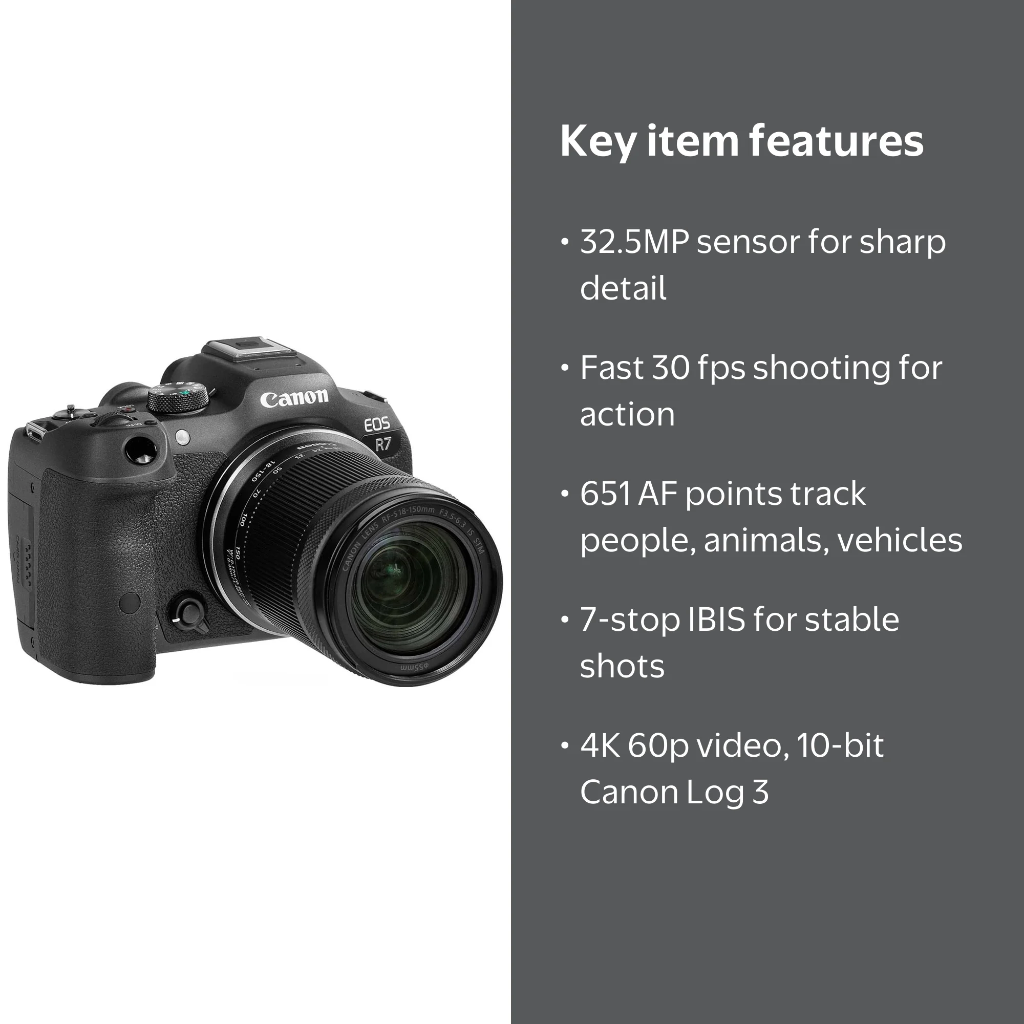 Canon EOS R7 Mirrorless Camera with 32.5MP CMOS, 30fps Shooting