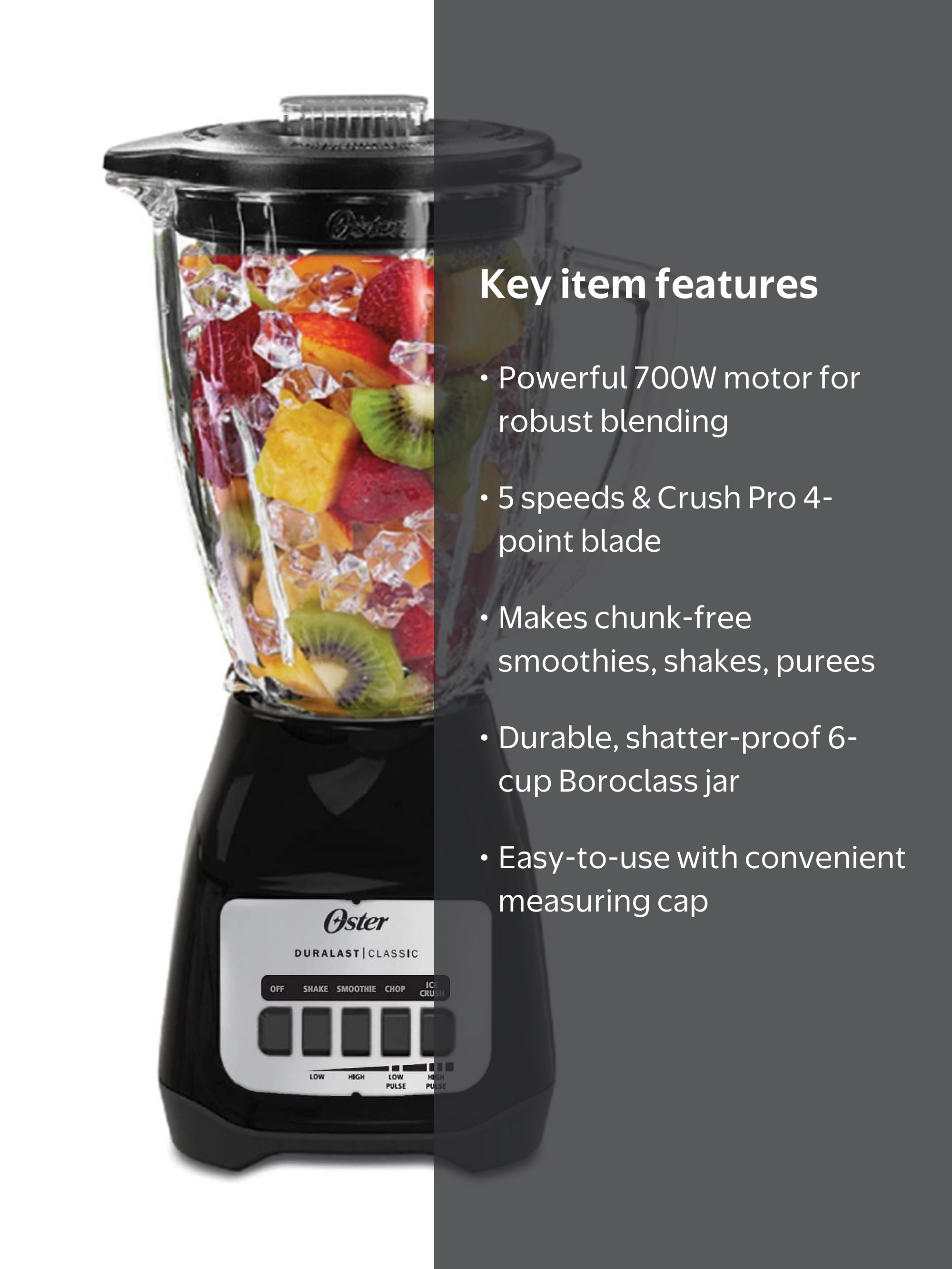 Oster 5-Speed Smoothie Blender, Stainless Steel Kitchen Appliance