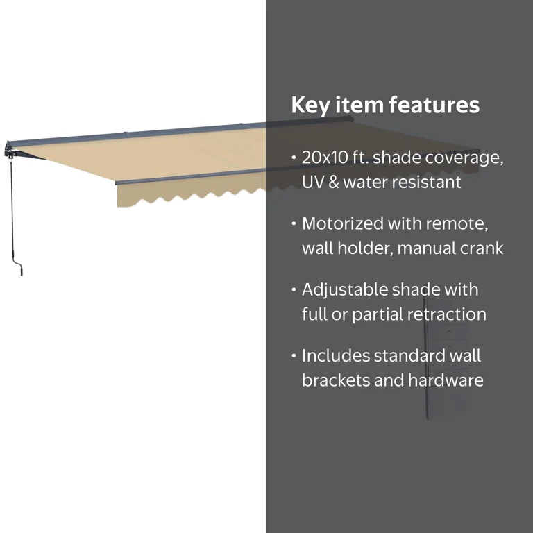 ALEKO, Retractable Patio Awning, 20 x 10 ft, Sand, Motorized