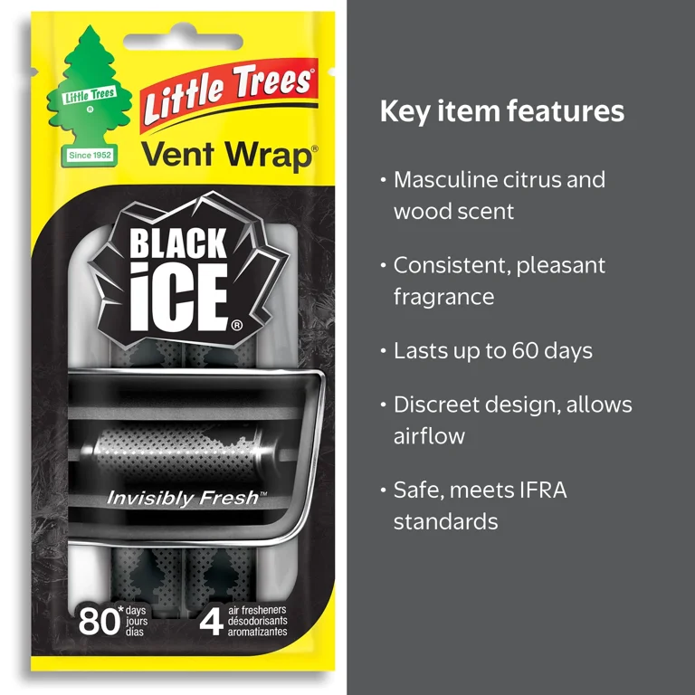 LITTLE TREES Black Ice Vent Wrap 4-Pack Car Air Freshener Discreet