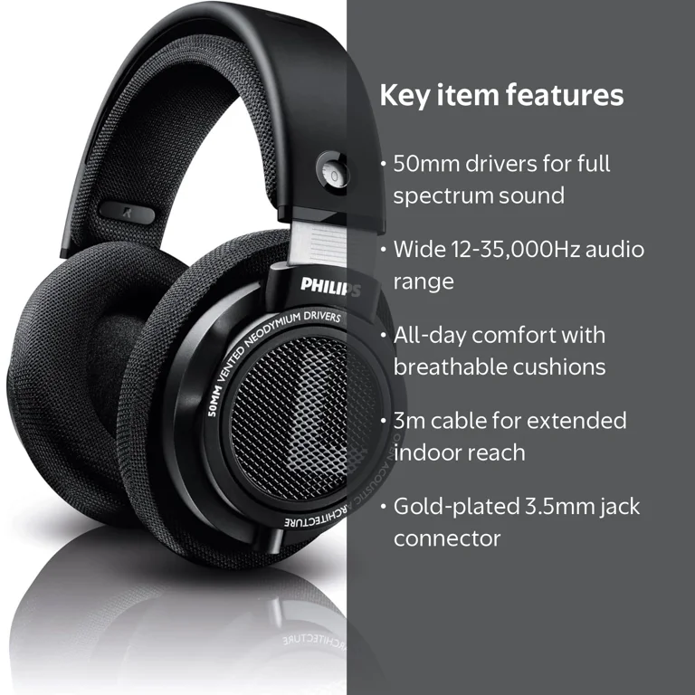 Philips, Headphones, SHP9500, Over-Ear Stereo Black - Walmart.com