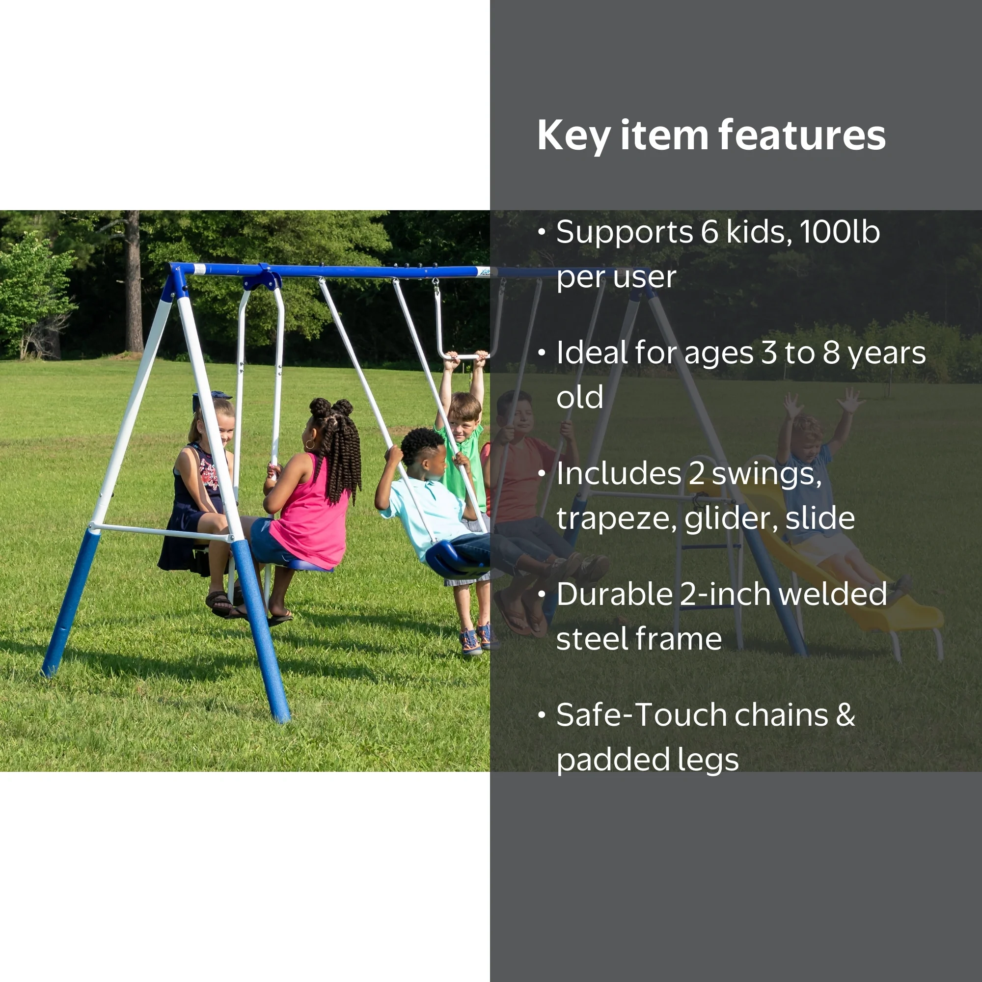 XDP Recreation Play All Day Metal Swing Set and Slide with Fun
