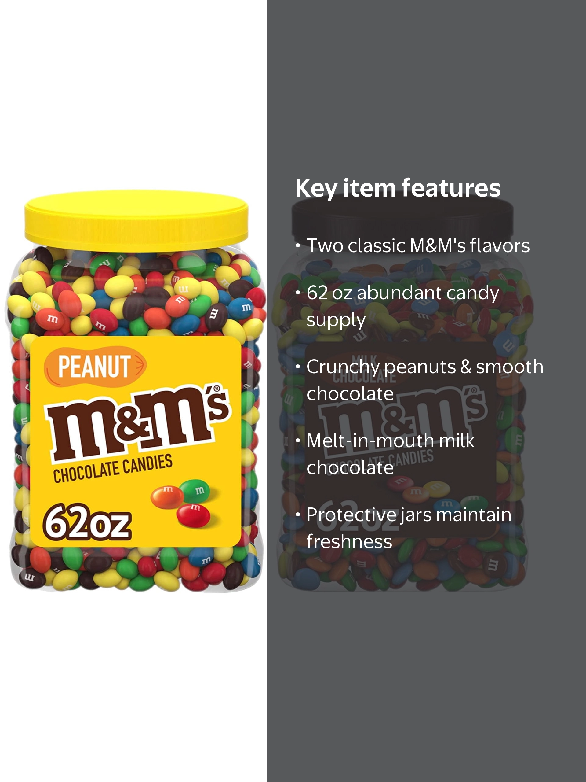 Pack of 2 M&M's - Chocolate Peanut & Milk Chocolate Jars, 62oz