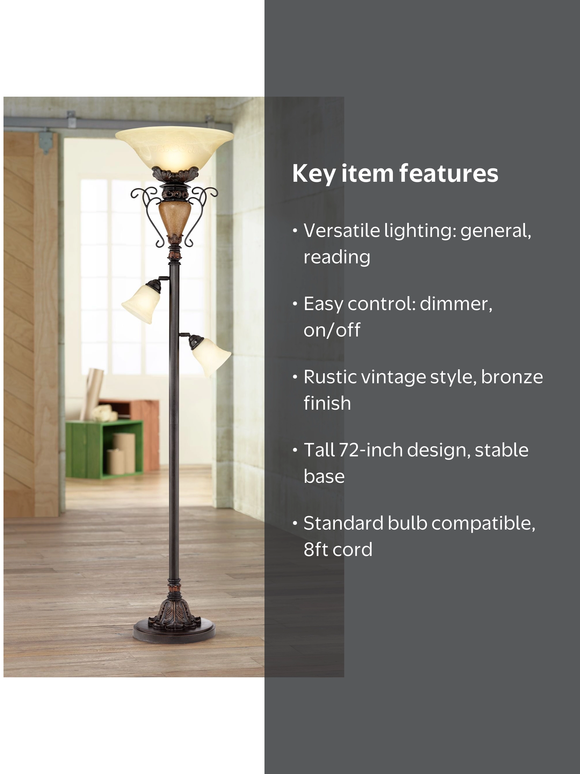 Regency Hill Antique Bronze Torchiere Floor Lamp with Adjustable