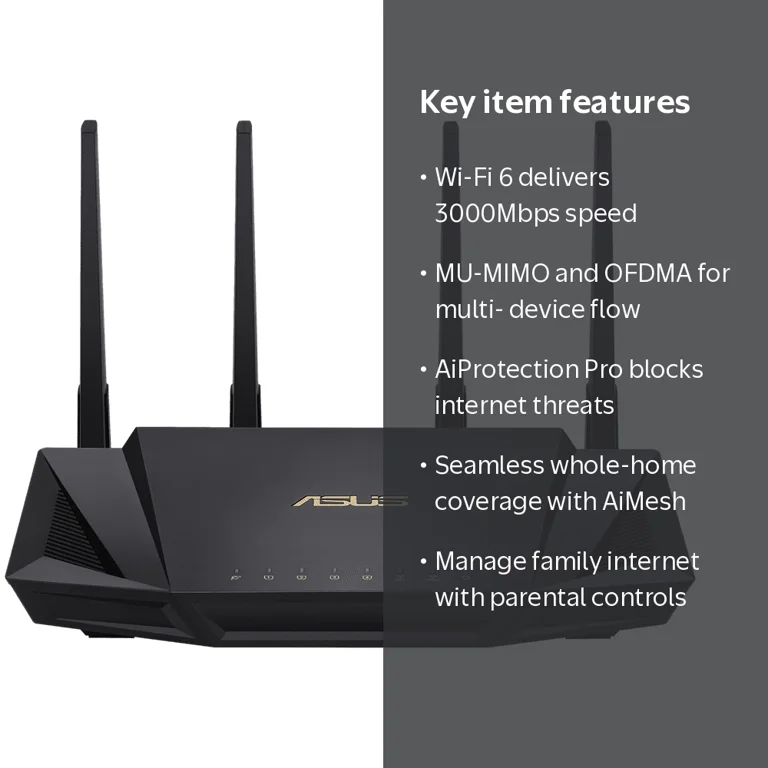 ASUS RT-AX3000 Wi-Fi 6 Mesh Wireless Internet Network Router with