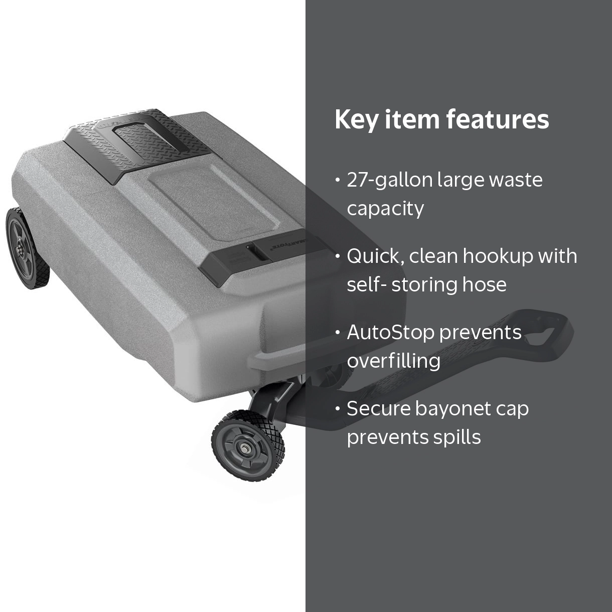 SmartTote2 LX 4-Wheel 27 Gallon Rolling Camper Sewer Gray Septic