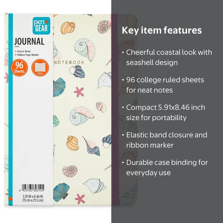 Pen+Gear Seashell Journal, colorful, 14.7x20.8cm, paper, 96 sheets