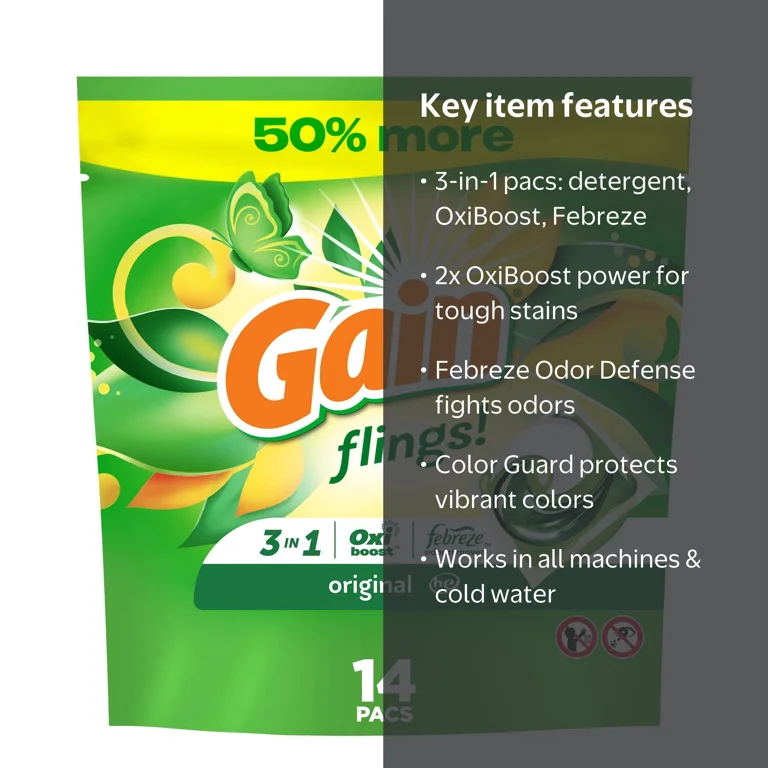 Gain Flings 3-in-1 Oxi Boost Febreze Laundry Detergent Pacs Gain Flings 3-in-1 Oxi Boost Febreze Laundry Detergent Pacs