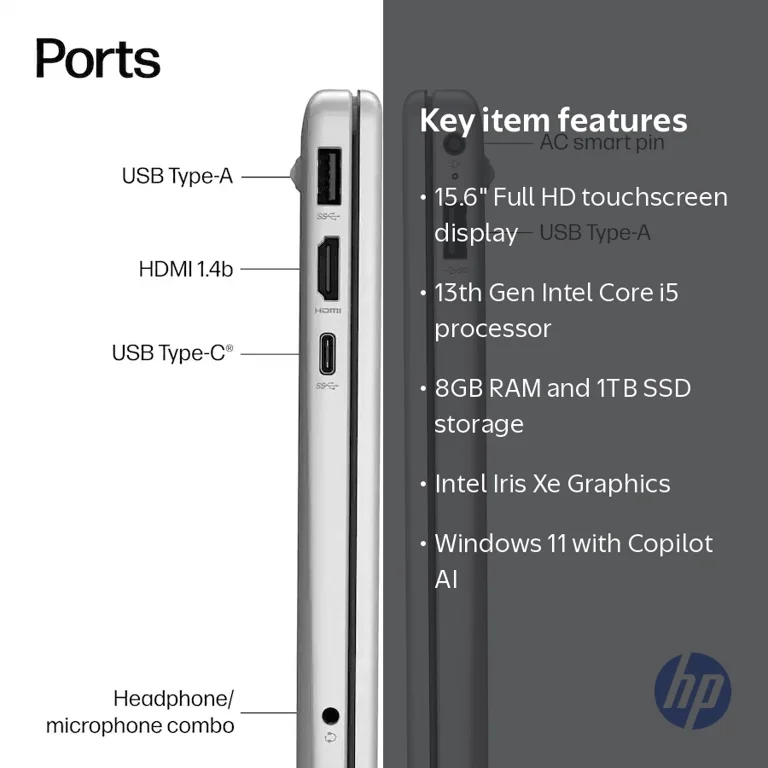 HP Pavilion 15.6″ Touch, Intel I5-1334U 13a Gen, 16GB RAM, 512GB SSD, Win 11 Pro – Nuovo 2026!