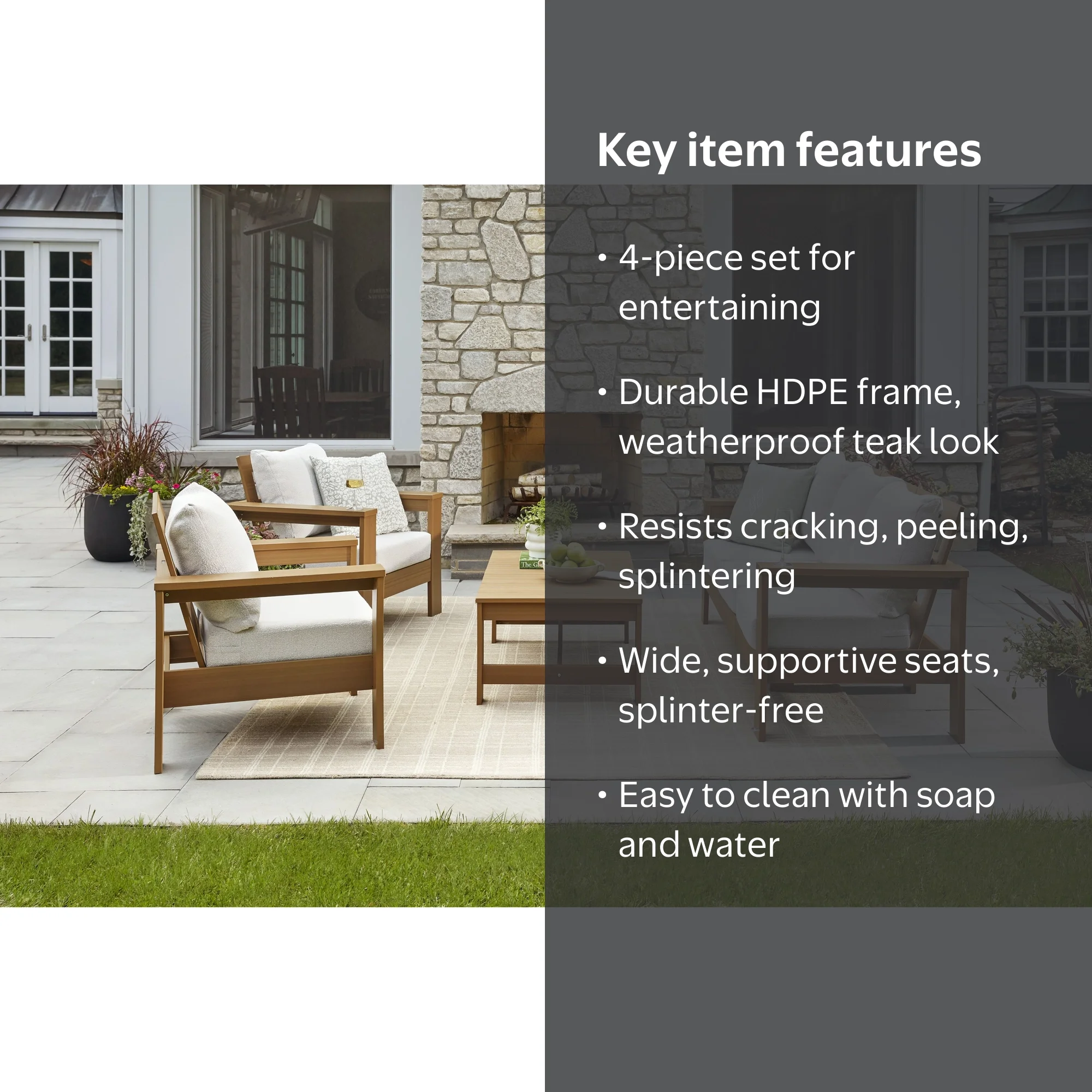 Better Homes & Gardens Ezra 4-Piece Outdoor HDPE Conversation Set