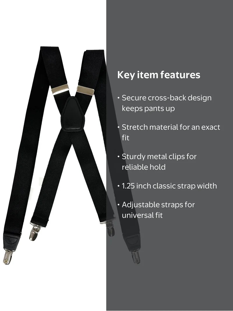 George Men's 1.25in Cross Back Black Suspender Stretch Material