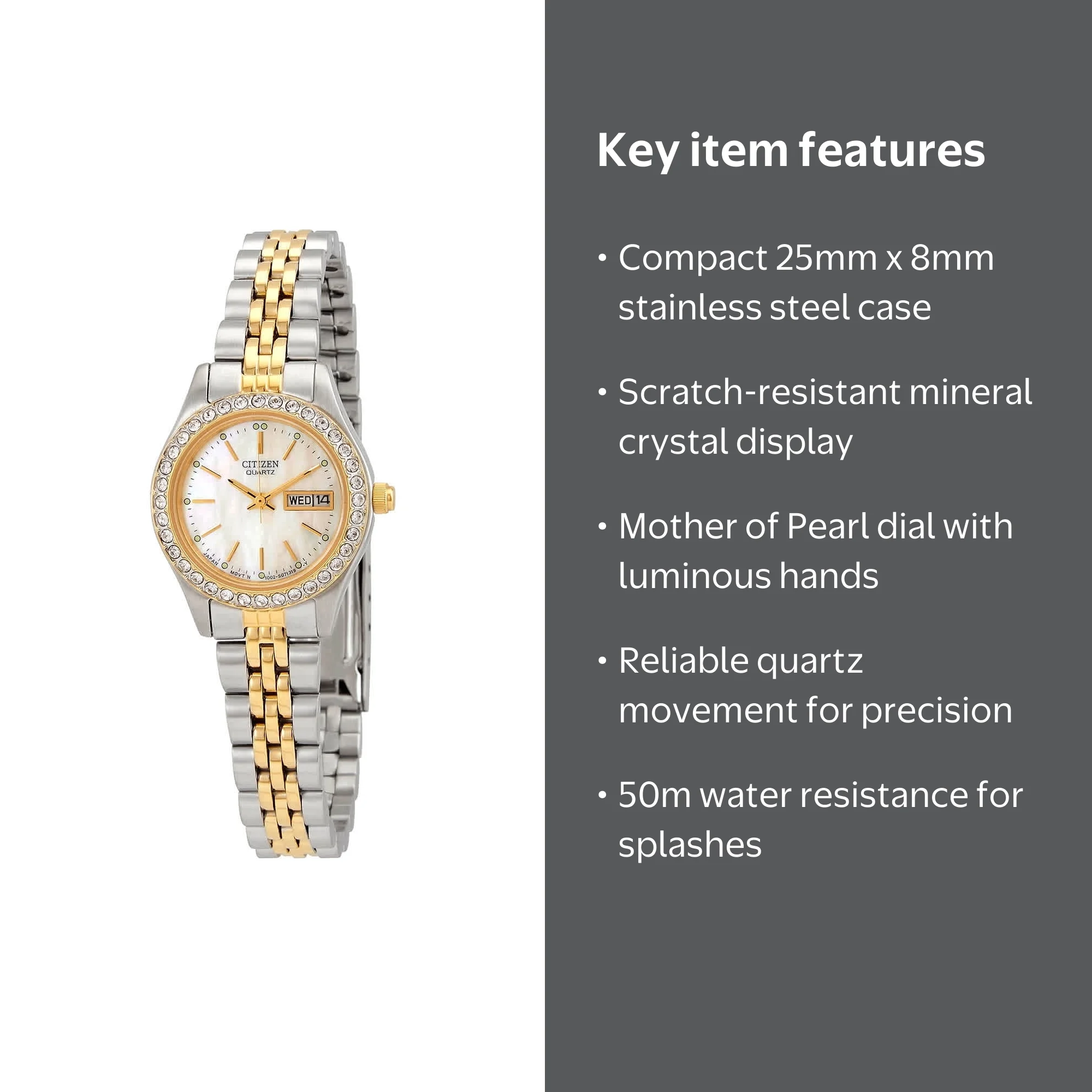Citizen Ladies Watch EQ0534-50D, Mother of Pearl Dial, Gold Hands