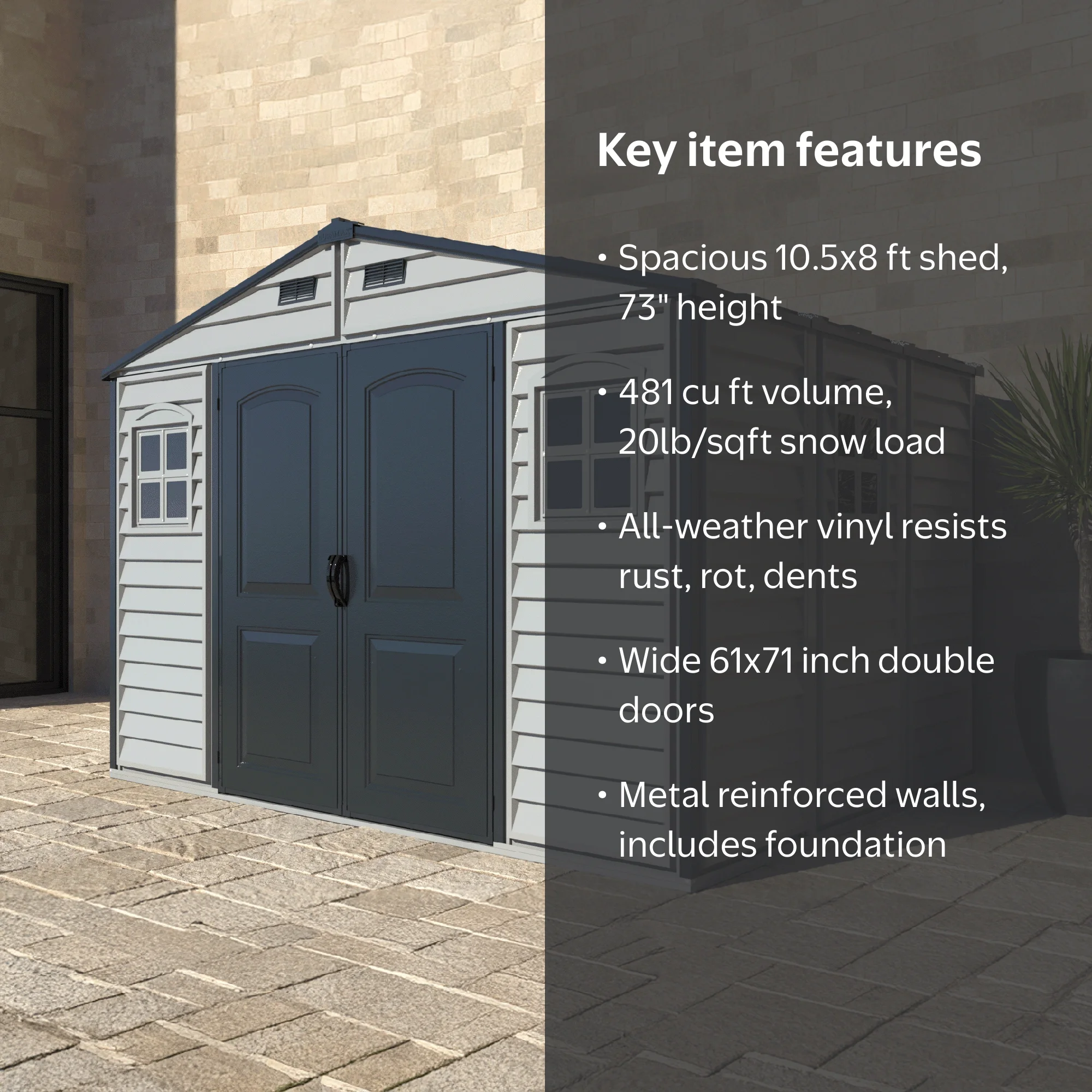 Duramax 10x8' Woodside Plus Vinyl Shed, All Weather Durable