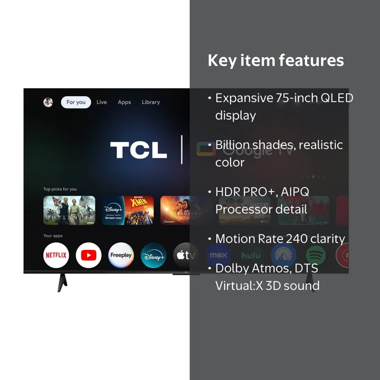 TCL 75 inch Q Series 4K UHD HDR QLED Smart TV with Google TV