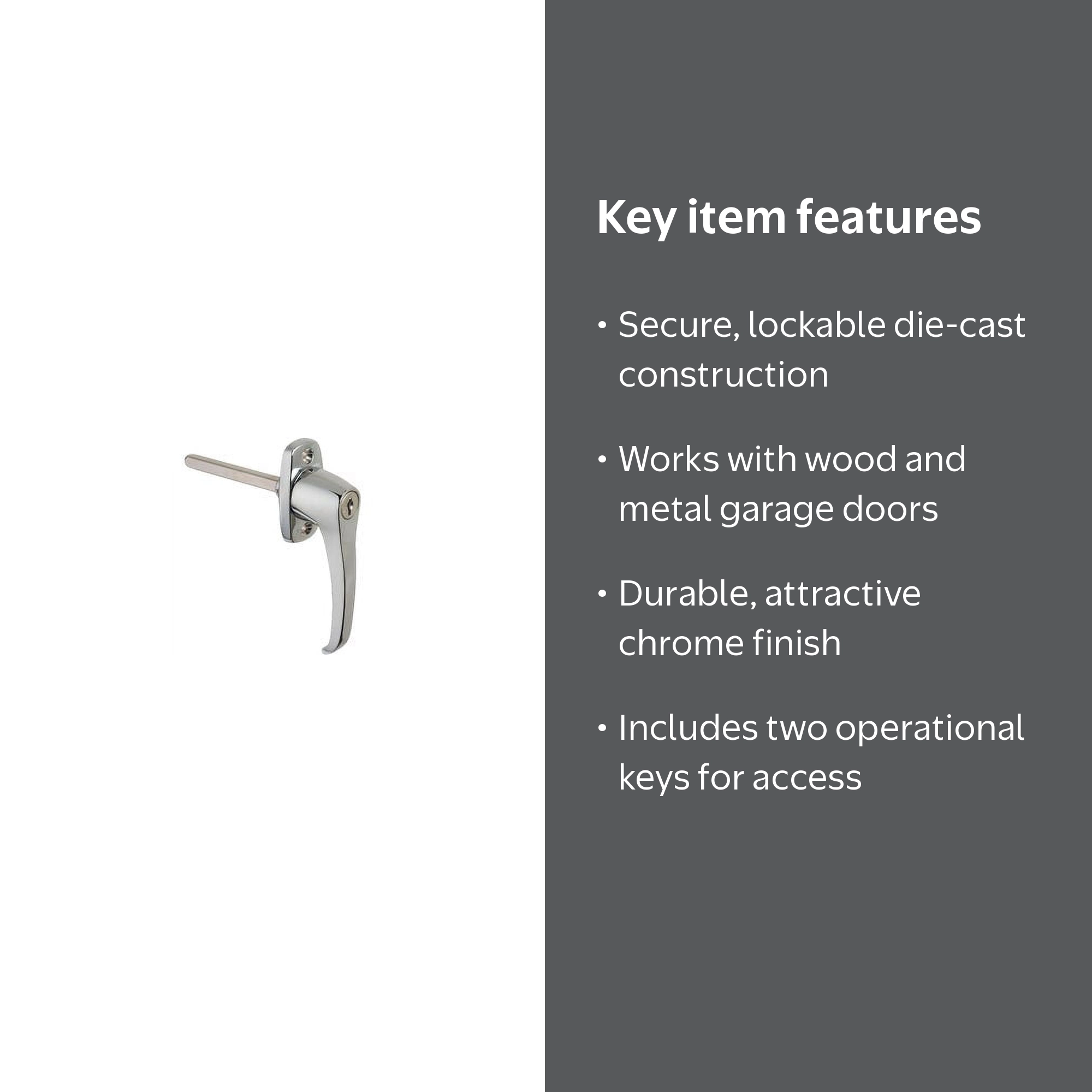 Stanley N280-636 Universal L-Handle Garage Door Lock, Chrome, For