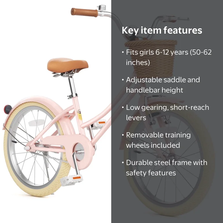 XJD 20 Inch Girls Bike with Basket, Adjustable Seat and Kickstand
