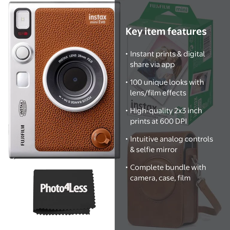 Fujifilm INSTAX Mini EVO Hybrid Instant Camera Kit - Brown with
