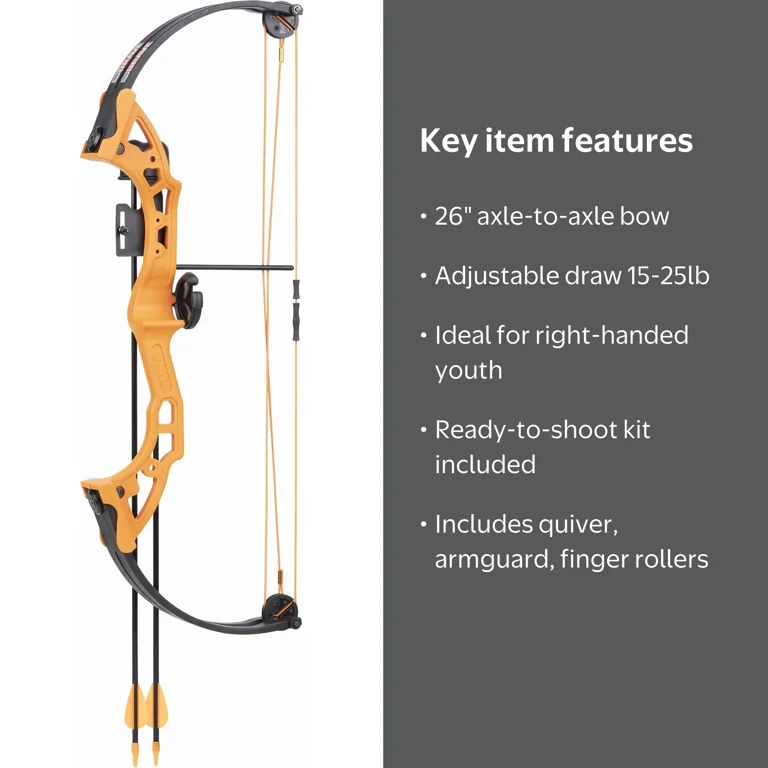 Bear Archery Brave Youth Bow for Ages 8+, 15-25 lbs, Orange