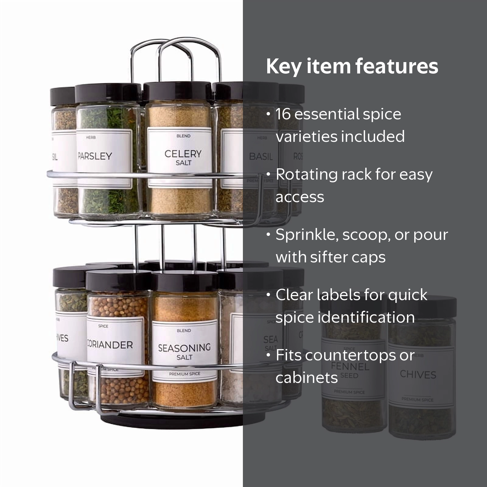 Kamenstein 16 Jar Revolving Spice Rack, Chrome Wire, Pre-Filled