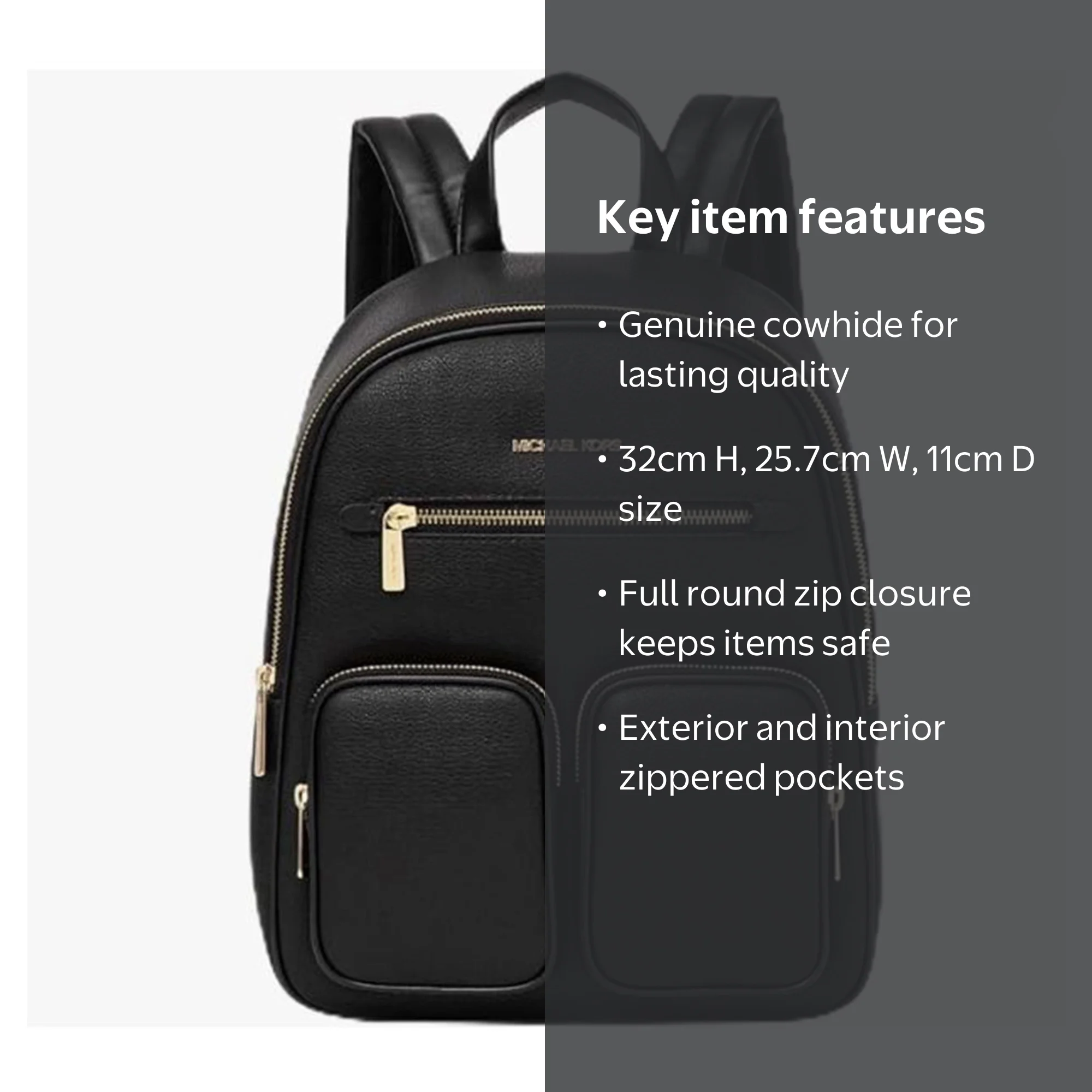 Michael Kors Womens Medium Zip Pocket Backpack Black 35T4GTTB2L