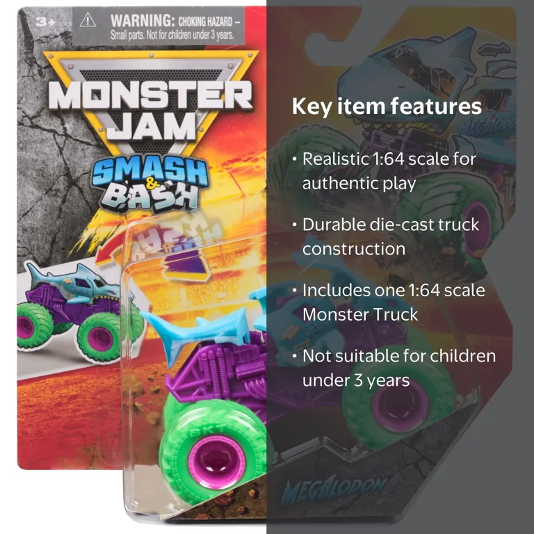 Monster Jam Smash & Bash Megalodon, 1:64 Scale - Walmart.com