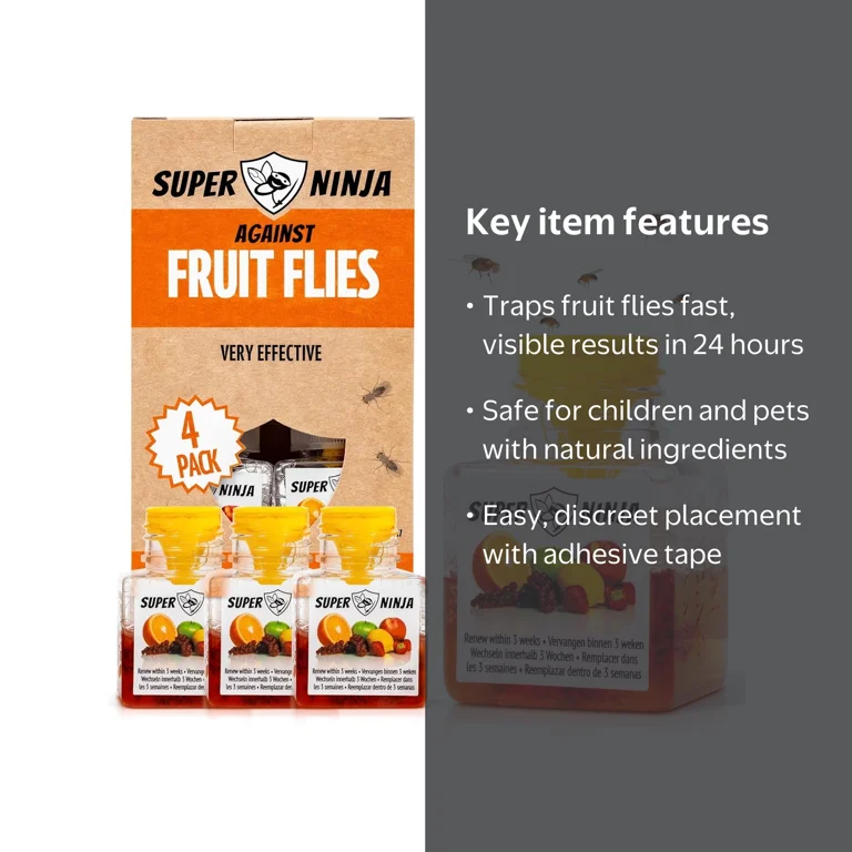 Super Ninja Fruit Fly Trap, 4 Traps, Indoor Ecological Fly Killer