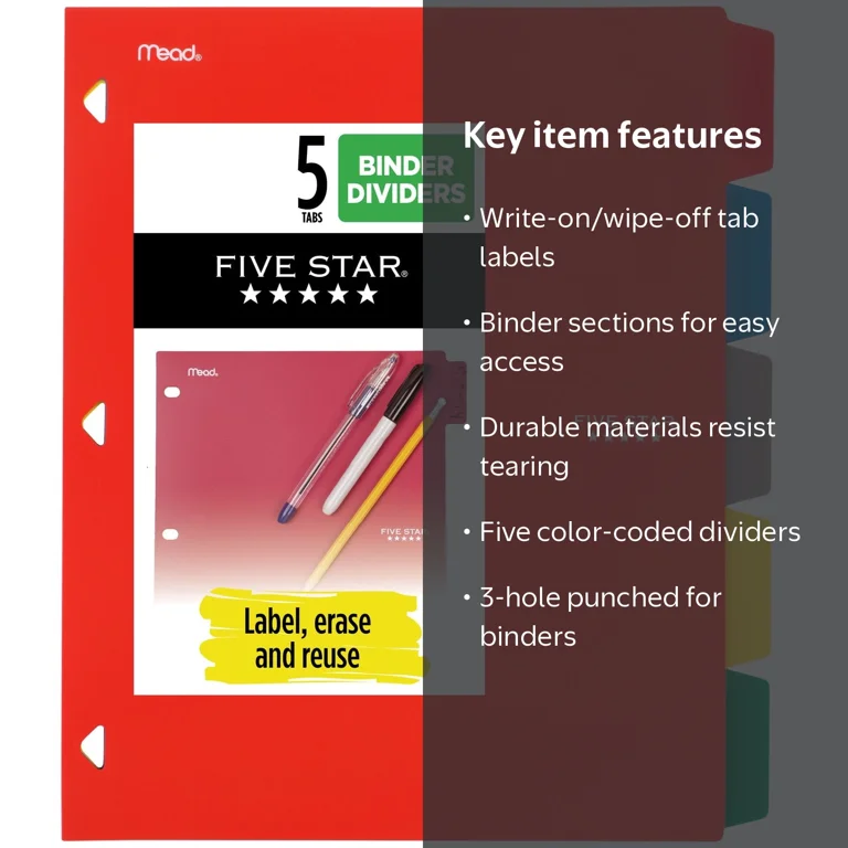 Five Star Tabbed Write-on/Wipe-off Dividers, 5 Pack - Walmart.com