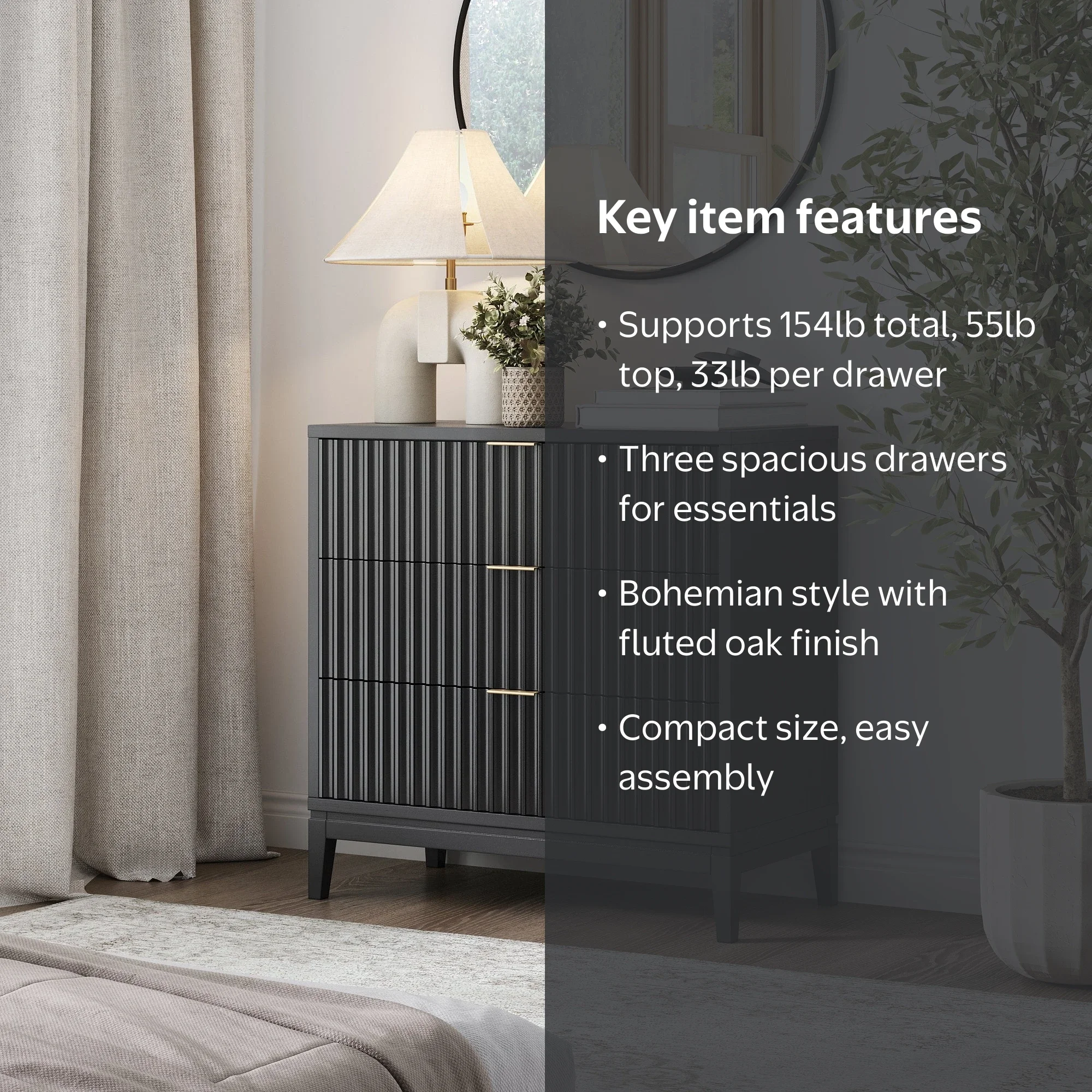 Nathan James Jasper 3 Drawer Dresser, Bohemian Fluted Dresser
