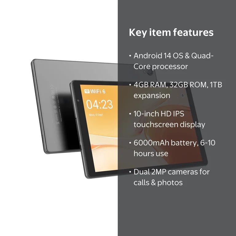 FITIFUN Android 14 Tablet 10 inch,4 (2+2) GB RAM 32GB ROM,Quad
