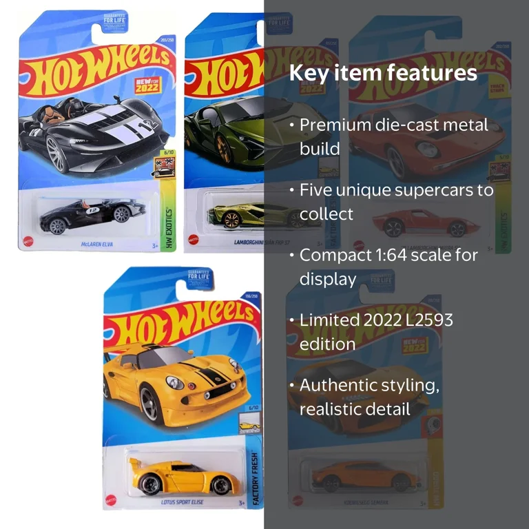Hot Wheels 2022 Exotics Super Car Set of 5 Diecast Vehicles L2593