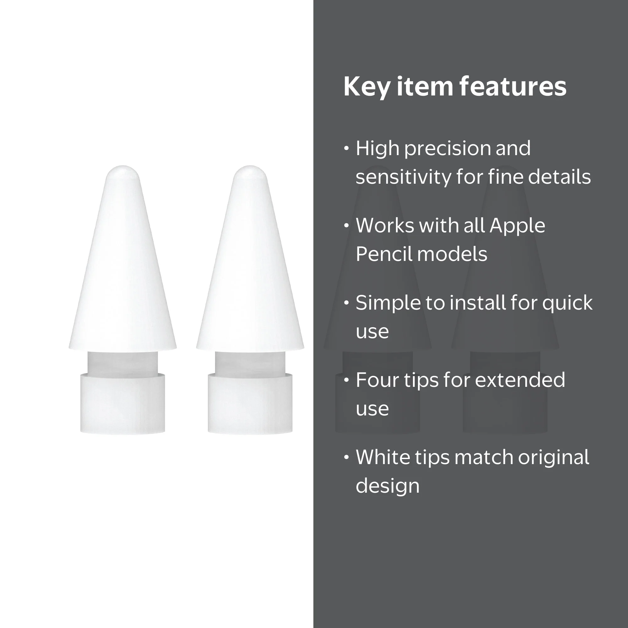 WriteRight Apple Pencil Replacement Tips - 4 pack - White