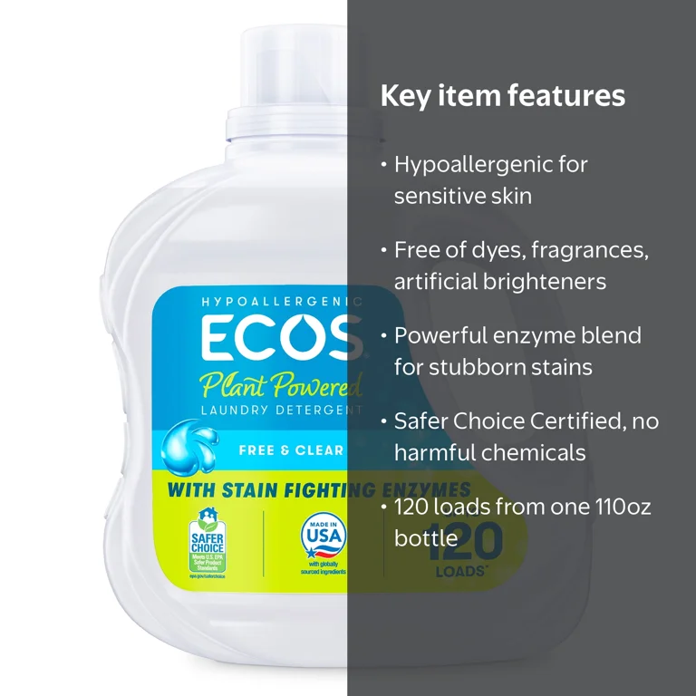 ECOS Hypoallergenic Liquid Laundry Detergent for Sensitive Skin