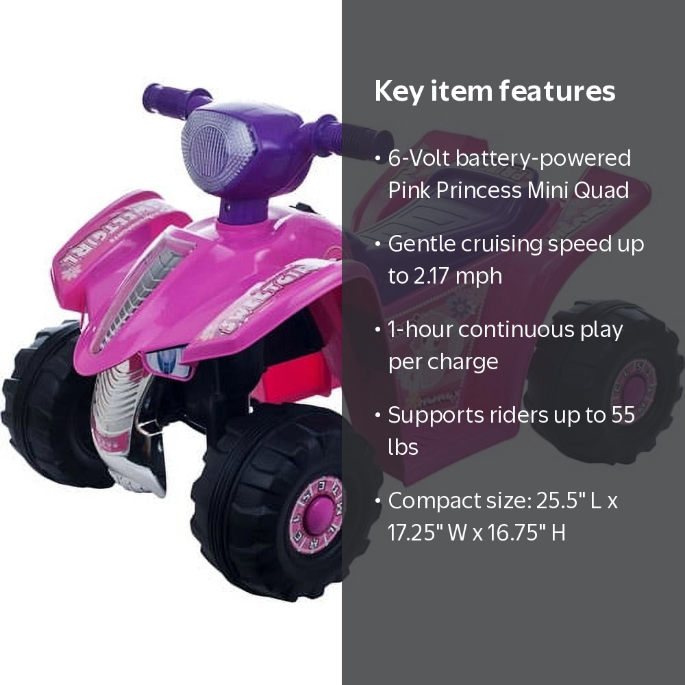 Free Shipping! Rockin' Rollers Pink Princess Mini Quad 6V Battery