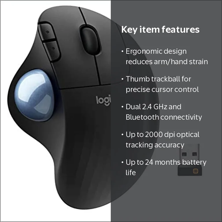 Logitech Ergo M575 Wireless Trackball Mouse, Graphite + extra
