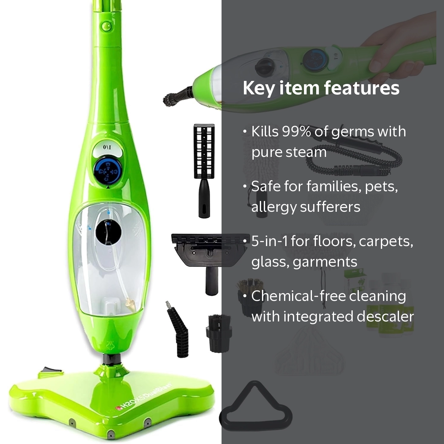 H2O, Steam Mop, 5-in-1, Safe for Homes with Kids and Pets
