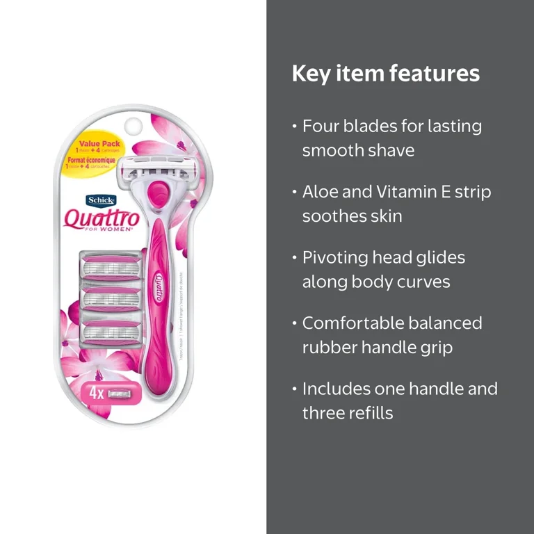 Schick Quattro for Women Women's Razor, 1 Handle & 4 Refills